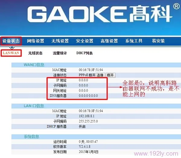 高科(GAOKE)路由器设置好了但不能上网的解决办法