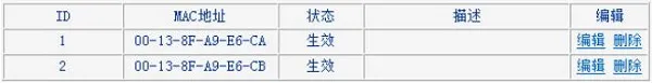 允许上网的无线设备的MAC地址