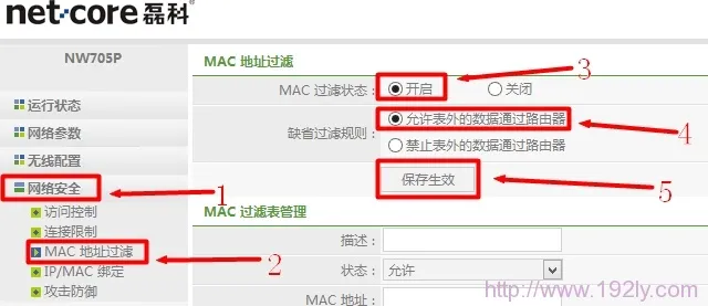Netcore磊科无线路由器MAC地址过滤设置