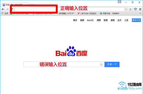 浏览器中,正确输入设置网址的地方